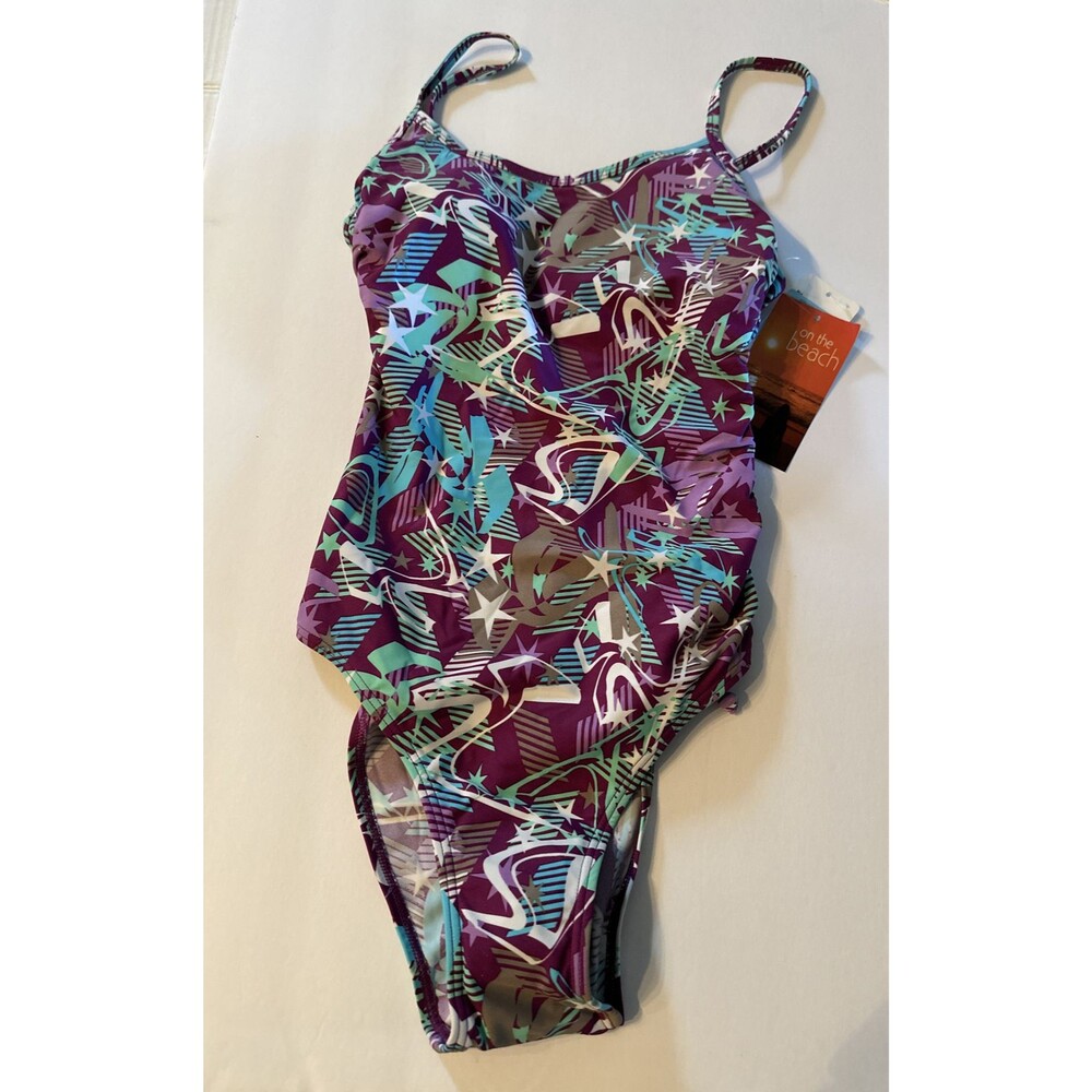 On The Beach women's one piece swimsuit multicolor adjustable straps Size 8 NWT